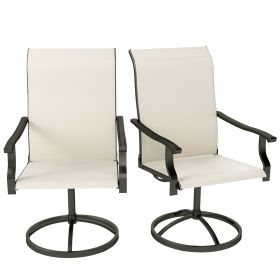 Patio Swivel Chairs Set of 2, High Back Patio Dining Chairs with All-Weather Mesh for Backyard, Lawn, Garden, Beige