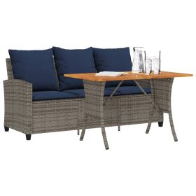 Patio Sofa 3-Seater with Cushions&Table Gray Poly Rattan