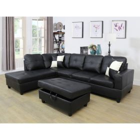 Black Faux Leather 3-Piece Couch Living Room Sofa Set