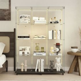 Tempered Glass Display Cabinet,Wine Cabinet, Storage Cabinet,File Cabinet with Bluetooth LED Light Strips,Tempered Glass Top, Lock on Door Wheels