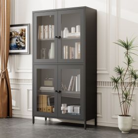 Classic Metal Storage Cabinet Display Cabinet with 4 Glass Doors 4 Shelves Cabinet Bookcase Side Cabinet for Home Office Living Room Kitchen Hall