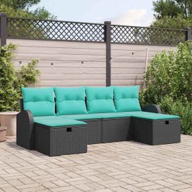 Sofa Set with Cushion 6 pcs Black and Turquoise Poly Rattan