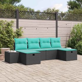 Garden Sofa Set with Pillow 6 pcs Black Poly rattan