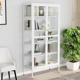 Display Cabinet White Steel, Tempered Glass Large Display Cabinet