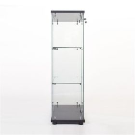 One Door Glass Cabinet Glass Display Cabinet with 3 Shelves, Black