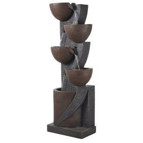 VEVOR Outdoor Water Fountain, 49.61 in Height Fountain and Waterfall, 5-Tier Floor Standing Jar-Shaped Cascading Fountains with LED Light and Pum