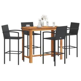 Garden Bar Set Black Solid Acacia wood, Poly Rattan Table for 4