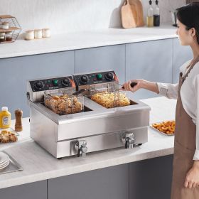 Commercial Electric Deep Fryer Countertop Deep Fryer With Dual Tanks 3000W (Option: silver)