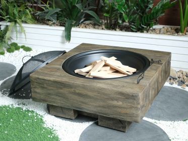 Wood-Fueled Outdoor Fire Pit with Wood Grain Design (Color: as Pic)