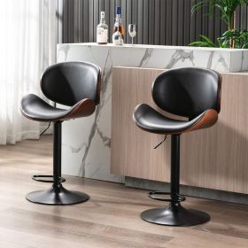 Set of 2 Adjustable Swivel PU Leather Bar Stools with Curved Footrest (Color: Curved Chair)