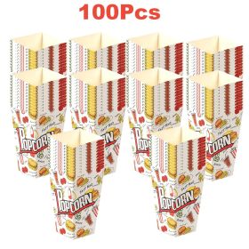 100 Pcs Popcorn Boxes 3 New Styles Popcorn Containers for Movie Party Orange Yellow White Paper Boxes Snack Chips Boxes for Puffed Rice Machine T (Color: White)