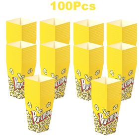 100 Pcs Popcorn Boxes 3 New Styles Popcorn Containers for Movie Party Orange Yellow White Paper Boxes Snack Chips Boxes for Puffed Rice Machine T (Color: Yellow)